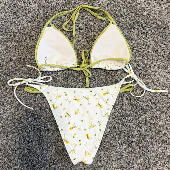 AERIE Martini Triangle Top Layered Tie Side Buttom Women's 2 Piece Set - Picture 2 of 8